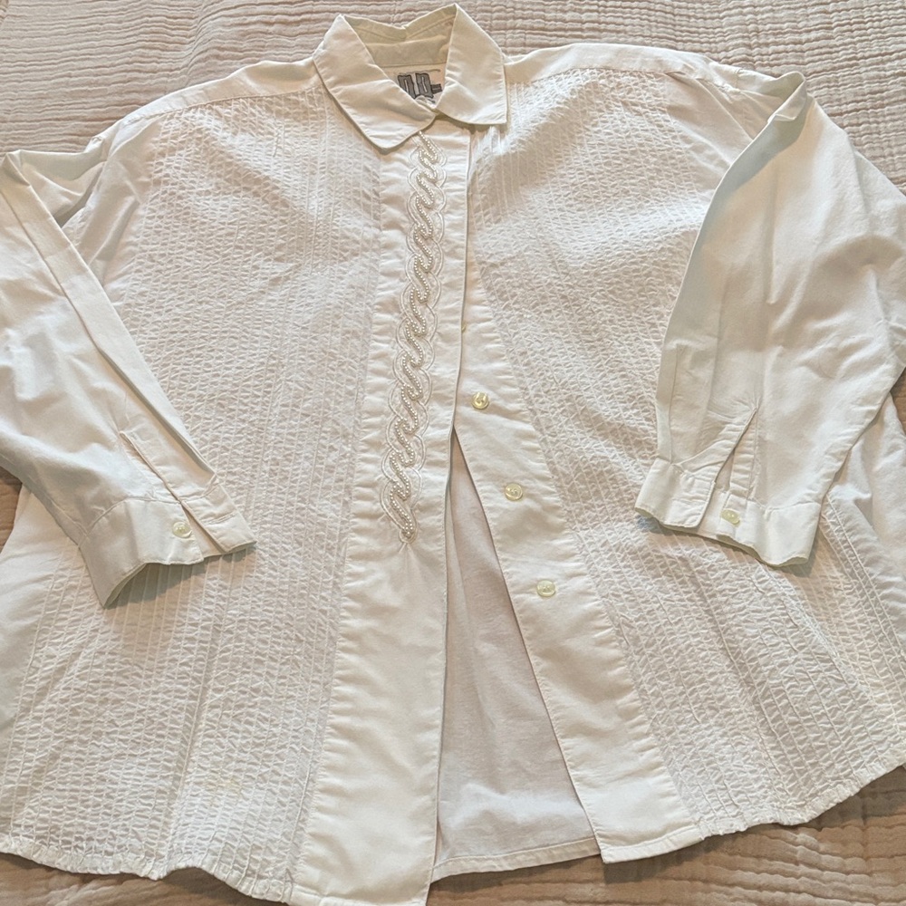 White Button-Up Shirt with Textured Design